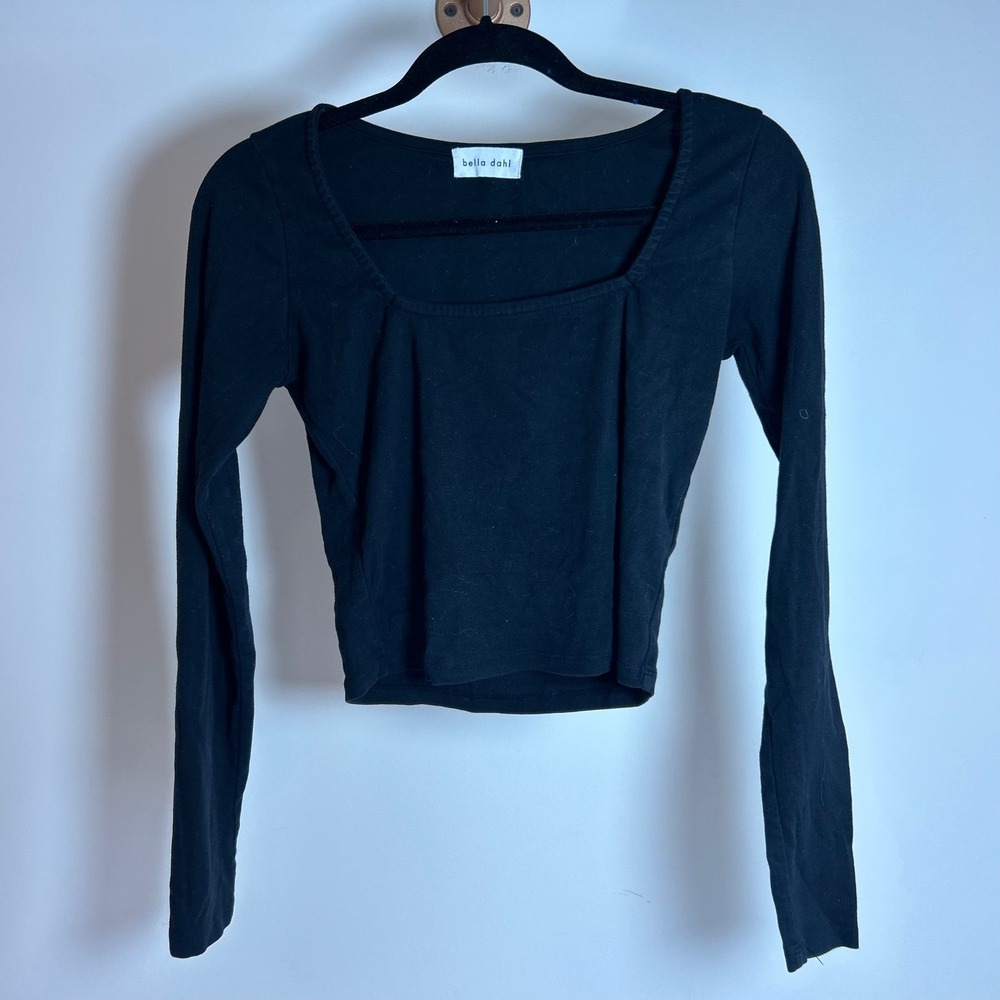 Bella‎ Dahl Black Long Sleeve Square Neck Cropped Top Women's S